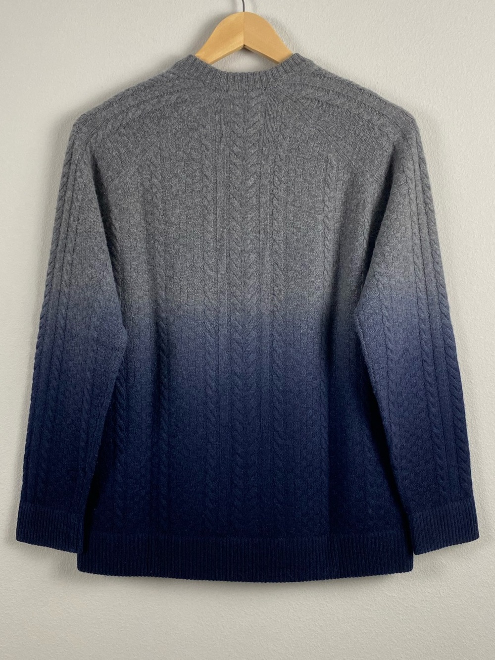 Raffi Cashmere Ombré/Gradient Multi Cable Knit Long Sleeve Crewneck Sweater - Picture 2 of 16